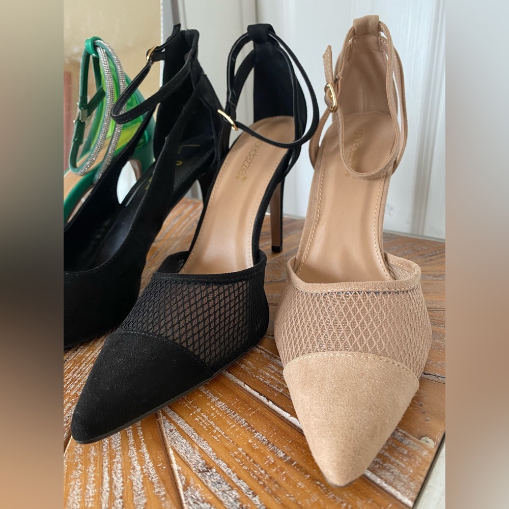 NWT Shoe Dazzle Beige Mesh Detail Heeled Pumps - Picture 4 of 10
